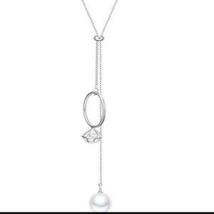 Silver Pearl Ring Pendant Necklace
